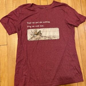 Frog and Toad pink "Toad Sat and Did Nothing" graphic tee